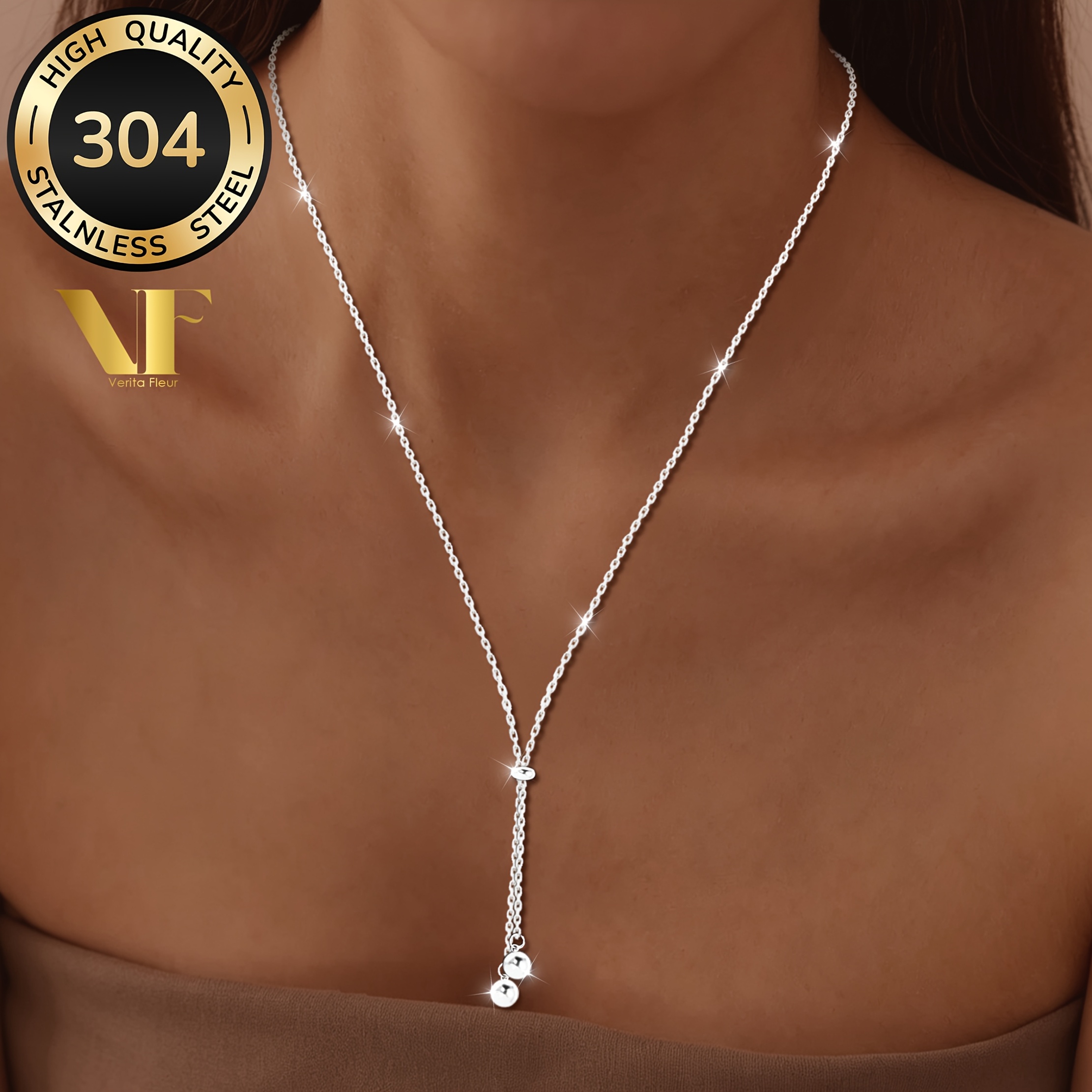 Women's Y-Drop Pendant Necklace with Adjustable Chain, Elegant Design